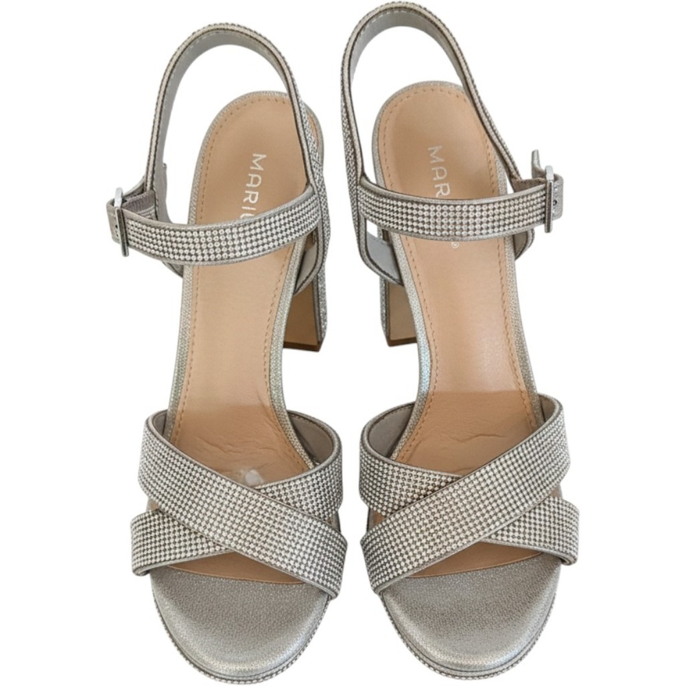 Maripe Rhinestone Block Heel Sandals Womens 8 Silver Good Crystal Strappy